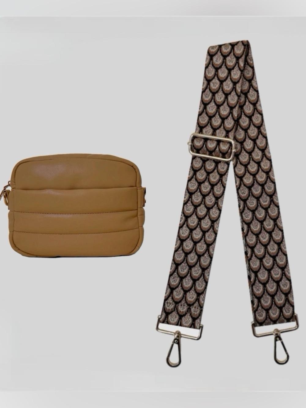 Sadie Quilted Vegan Leather Zip Top Messenger Bag and strap